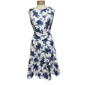 Owin Womens Dress White Blue Floral Roses Size Sleeveless Size L